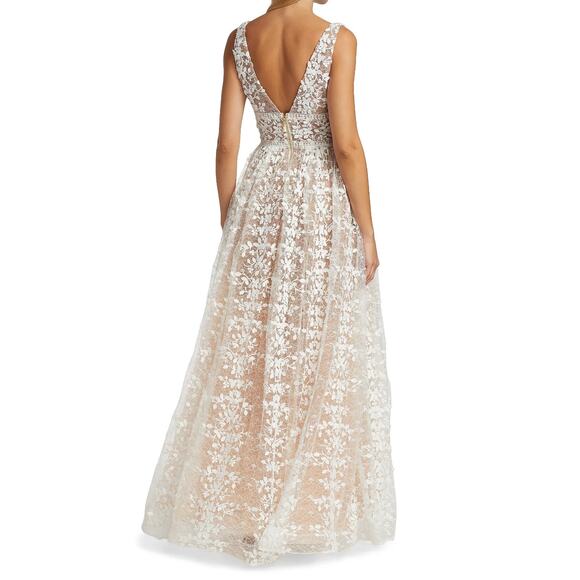 Bronx & Banco Megan Lace Maxi Dress Small White Floral Sheer Boho Bridal Gown - Picture 4 of 16